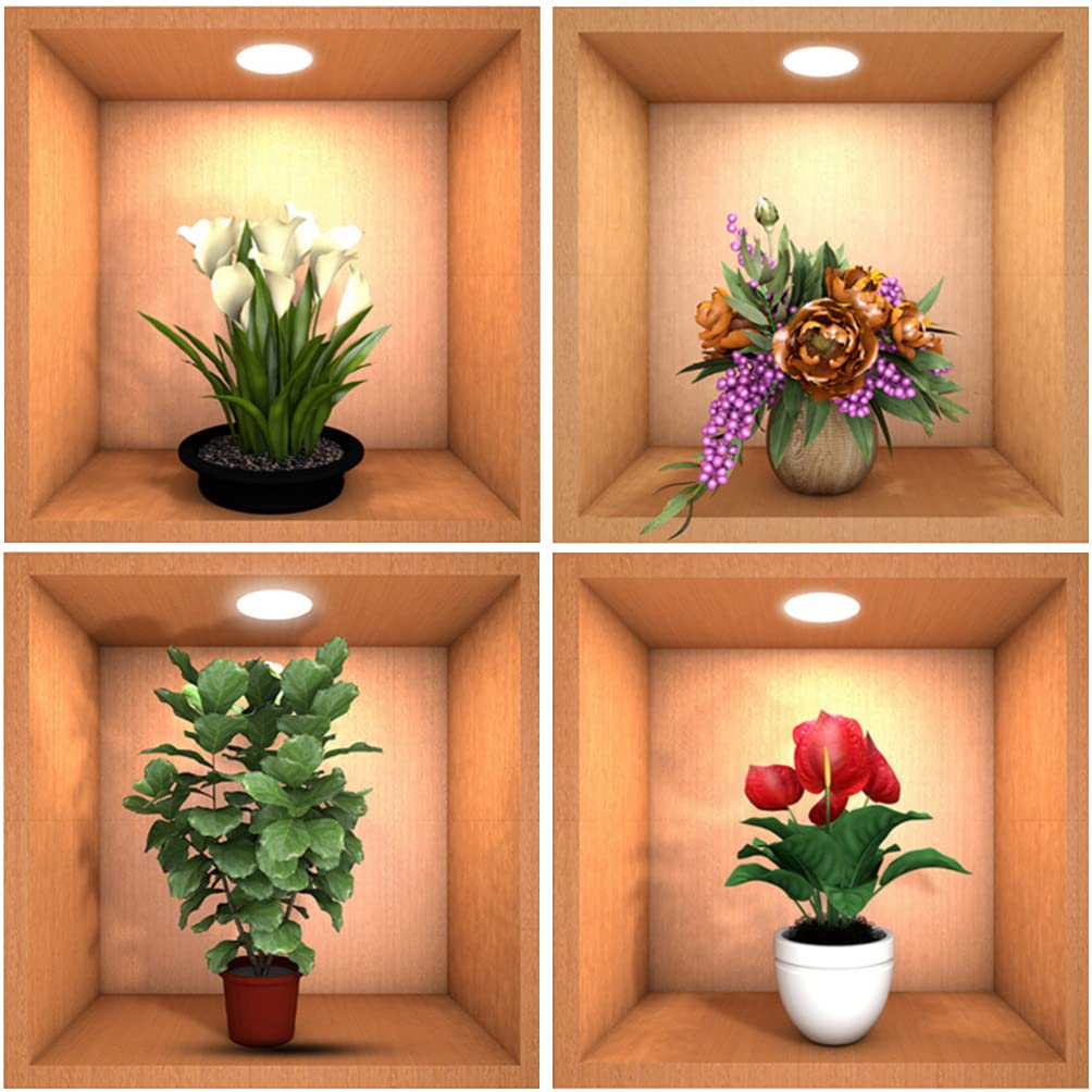 FOMIYES 4Pcs 3D Plant Wall Stickers Removable Self Adhesive Wall Transfers for Living Room Bedroom Kitchen Decor Green Plant Pot Decals