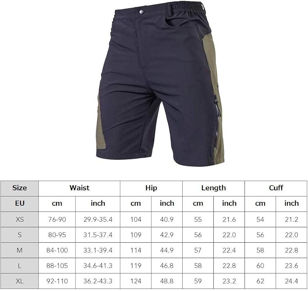 TOMSHOO Men's Baggy Cycling Shorts Breathable Loose-Fit Outdoor Sports MTB Cycling Running Shorts: Clothing