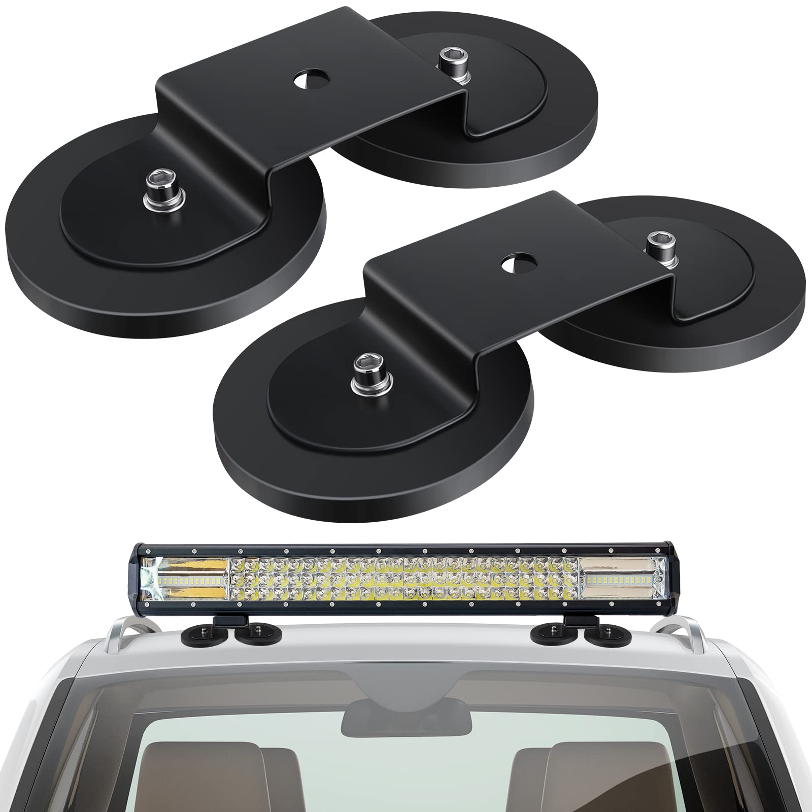 Photo 1 of Shimeyao 2 Pcs Magnetic Base Light Bar Mounts Powerful Magnetic LED Light Bar Work Auxiliary Driving Lights on Hood Universal Magnet Mount Holder with Rubber Pad for SUV Off Road Truck Lamp Fog