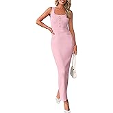 PRETTYGARDEN Women's 2025 Summer Bodycon Maxi Dresses Sleeveless Buttons Knit Spring Elegant Wedding Guest Cocktail Dress