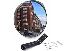 MEETWARM 24 Inch Convex Security Mirror Curved Safety Mirror with Adjustable Fixing Bracket for Indoor Outdoor, Office Warehouse Driveway Garage Store