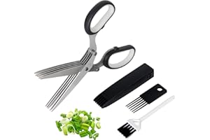 Styleonme Scissors Herb, Sharp Heavy Scissors for Cutting, Chopping and Cooking Fresh Garden Herbs, 5 Stainless Steel Blades and Covers, Vanilla Cutter Chopper Garden Kitchen Gadgets
