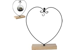 Ornament Hanger Stand with Rotating Hook Heart Shape Metal Ornament Display Stand with Wood Base for Home Office 9.3x10.6 inc