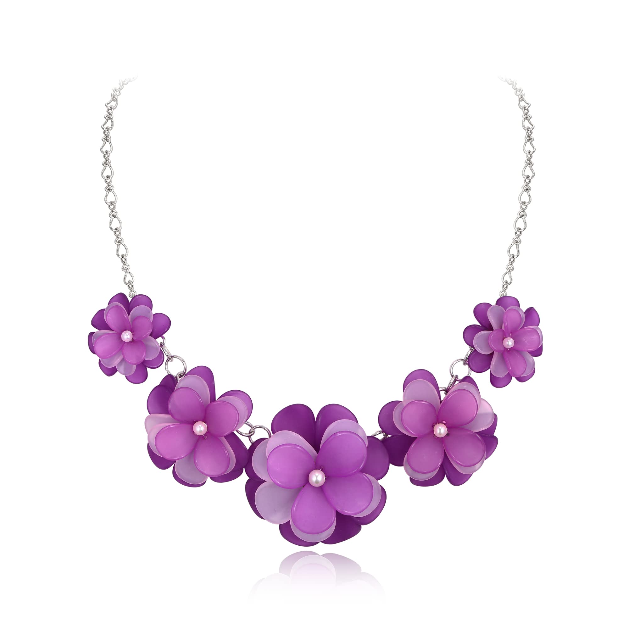 Ever Faith Light Purple Flower Necklace for Women, Floral Choker Statement Necklaces Boho Jewellery for Summer Holiday Prom Cocktail Party