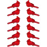 KLEWEE 12 Pcs Cardinal Birds for Crafts, Mini Cardinal Clip On Christmas Tree Ornaments Artificial Red Birds Decorations for Wreaths Centerpieces DIY Crafts, Red Velvet & Feathers