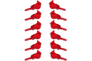 KLEWEE 12 Pcs Cardinal Birds for Crafts, Mini Cardinal Clip On Christmas Tree Ornaments Artificial Red Birds Decorations for Wreaths Centerpieces DIY Crafts, Red Velvet & Feathers