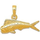 JewelryWeb 22mm 10k Solid Yellow Gold Mahi Mahi Animal Sealife Fish Pendant Necklace Pendant for Women