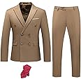 YND Men's Slim Fit 3 Piece Suit with Stretch Fabric, One Button Solid Blazer Vest Pants, Party Wedding Dress with Tie