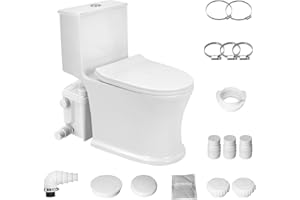 FLODREAM Upflush Toilet with Pump For Basement, Macerating Toilet System, 24ft Vertical Powerful & Quiet Dual-Flush One-Piece Toilet with Tank, Elongated Bowl, Toilet Seat for Bathroom, Kitchen, Sink, Shower