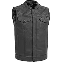 Skylinewears Men Leather Motorcycle Vest Black Classic Vintage