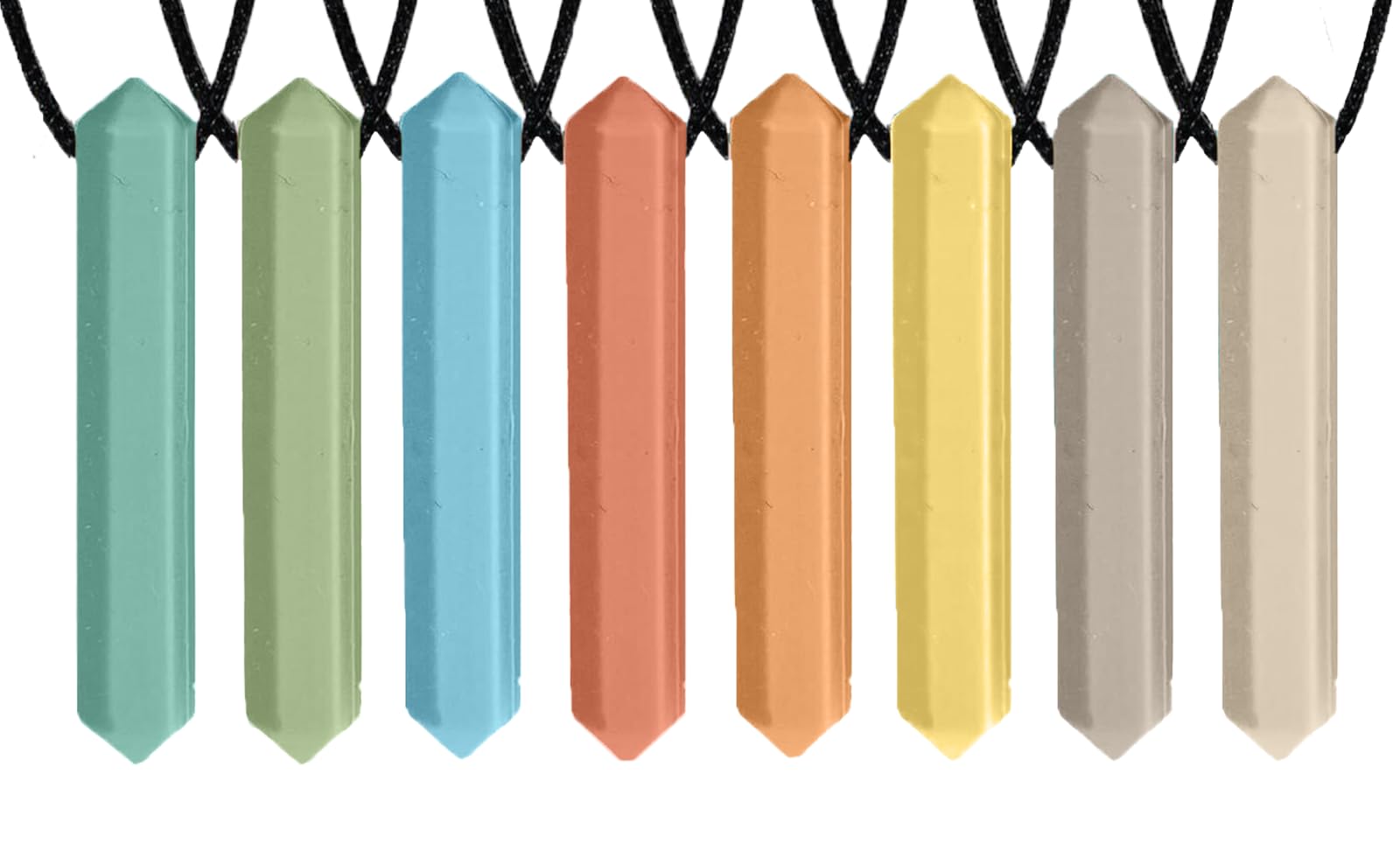 Pencil Sensory Necklace 8 Set - Best for Kids or Adults that Like Biting or Have Autism - Perfectly Textured Silicone Chew Necklace - Chewing Pendant for Boys & Girls
