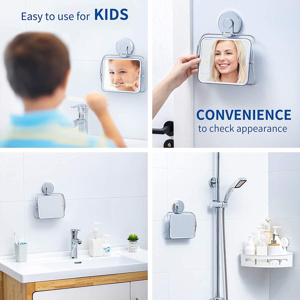 SWAMTIK Shower Mirror Suction Removable shatterproof Shower Mirror Without Drilling 360 Degree Swivel Waterproof Rust-Resistant Bathroom Hanging Mirror for Man and Woman —— Chrome -