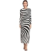 Donna Morgan Womens Striped Long Sleeve Easy Body Maxi Dress