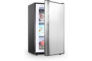 BORCOLO Upright Freezer 3.6 Cubic Feet, Mini Freezer with Removable Baskets, 3 Level Adjustable Temperature from -13°F to 23°F, Manual Defrosting, Reversible Stainless Steel Door, Suitable for Home, Silver