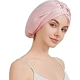 100% Mulberry Silk Bonnet for Sleeping Women, 22 Momme Grade-6A Double Layer Silk Hair Wrap With Elastic Band Stay On Head All Night(1PCS,Pink)