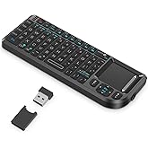 K808 Mini Bluetooth Keyboard with Touchpad, 7-Color Backlit | 600mAh rechargeable battery, laser pointer, compatible with pc/tv/htpc,and other devices, for travel,office and home use