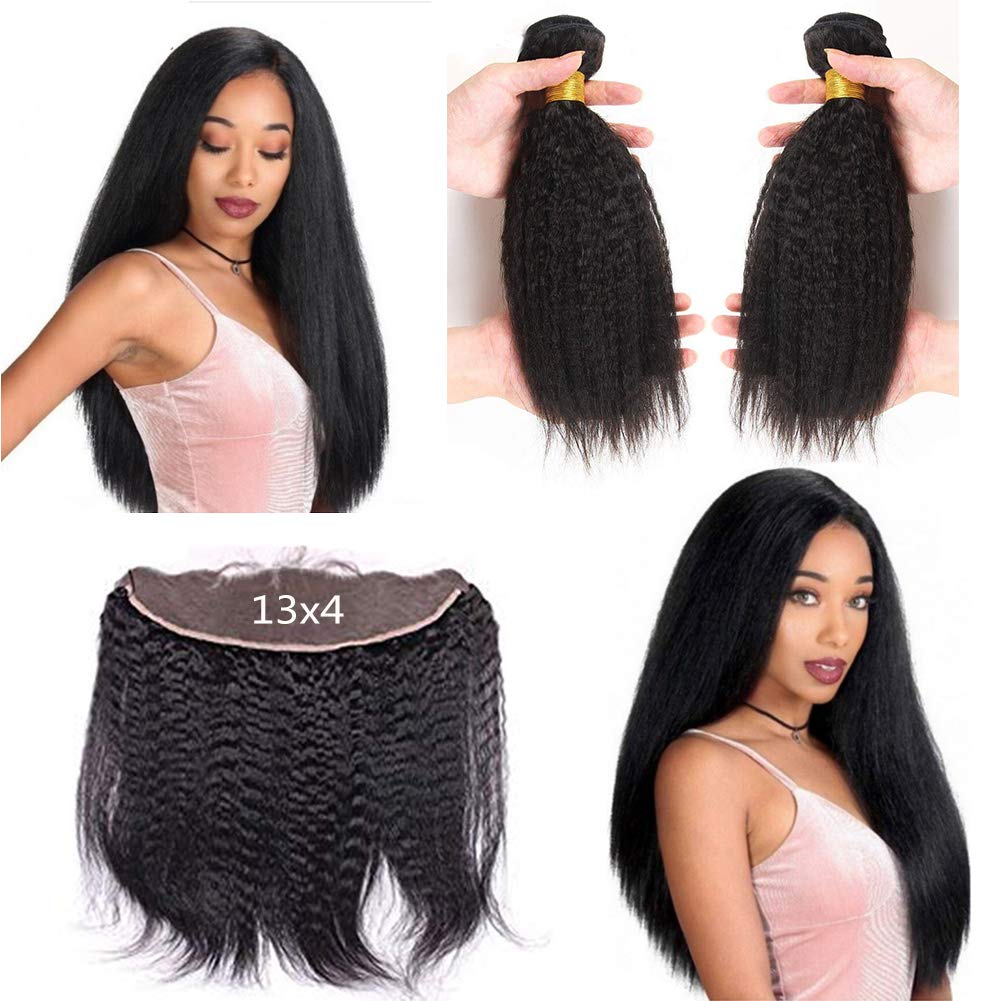 Unprocessed Virgin Mongolian Afro Kinky Straight Human Hair 2 Bundles With Lace Frontal Closure Italian Coarse Yaki Straight Lace Frontal With Bundles For Black Women Buy Online In Antigua And Barbuda At