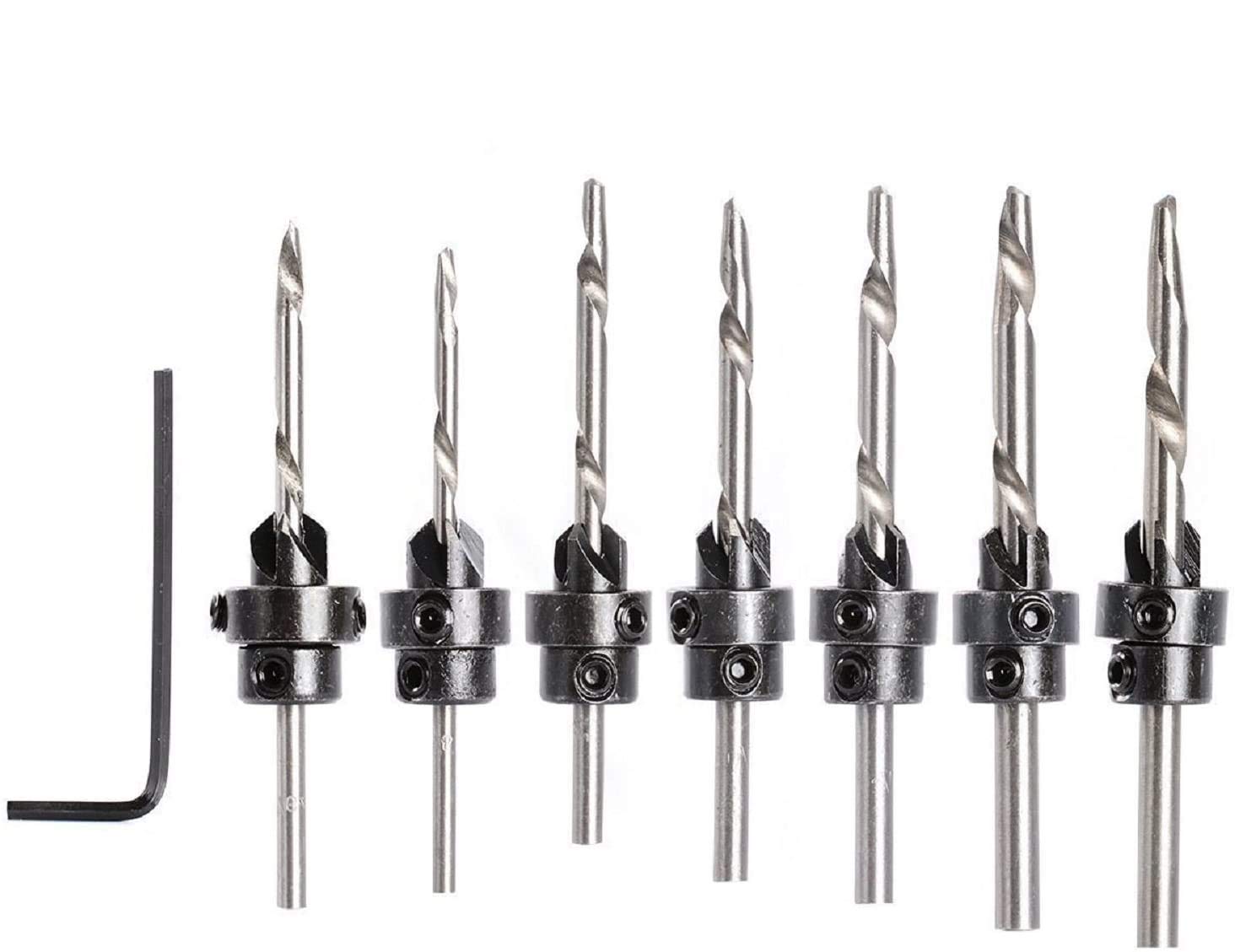 RAMPRO 7Pc Countersink Drill Bit Set with Stop Collars & Wrench