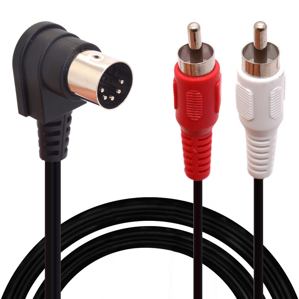 HTGuoji Din 5 Pin to RCA Cable, 90 Degree Right Angle 5 Pin Din Plugs Male to 2 RCA Male Professional Grade Audio Cable for Bang & Olufsen, Naim, Quad, Stereo Systems (50 cm / 1.6 FT)