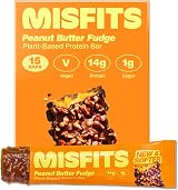 Misfits Vegan Protein Bars Peanut Butter Fudge 14g Protein 1g Sugar Pack of 15