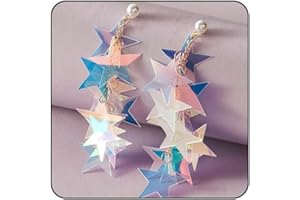 SORA TUKI Star Earrings Dangle Silver Star Earrings for Women Rhinestone Star Dangle Earrings Iridescent Star Drop Earrings Big Sparkle Earrings Gold Star Earrings Dangling Star Jewelry Star Accessories