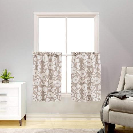 Buy Floral Printed Tier Kitchen Curtains Linen Look Short