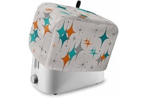 LABLUUX Boho Toaster Cover 2 Slice with Pockets, Teal Orange Stars Modern Geometric Dustproof Cover for Kitchen Small Appliances and Fingerprint Protection, Kitchen Bread Machine Protector