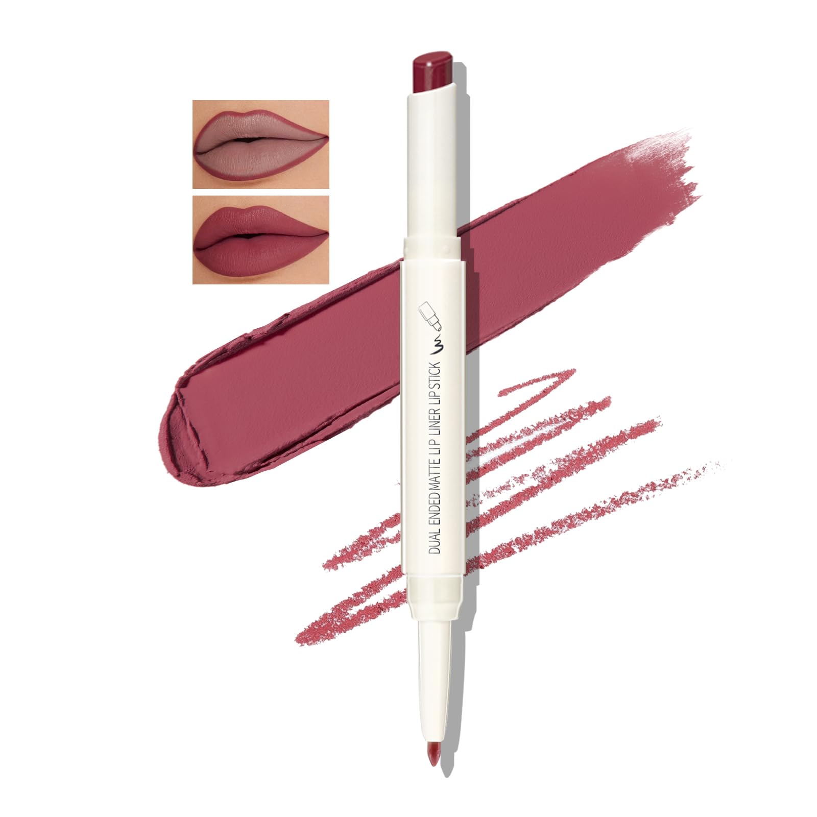Boobeen Double-ended Lipstick Lip Liner Makeup Velvet Lipgloss Lipstick, Creamy Lip Pencil for Women Matte Long-lasting Matte Satin Finish, Nourishing and Non-fading