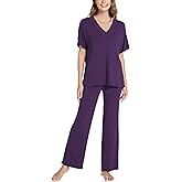 GYS Bamboo Viscose Women's Pajama Sets Short Sleeve V-Neck Sleep Set with Pockets