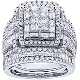 LMCIEZR Luxury 925 Sterling Silver Exaggerated rhinestone ring set Bridal ring AAA Cubic Zirconia CZ Full Diamond Engagements Rings Wedding 2 Pcs Eternity Wedding Band Rings Jewelry Gift for Women