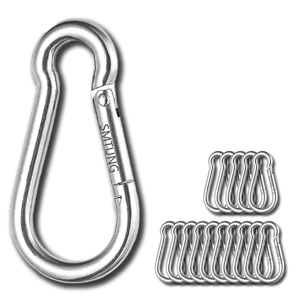SMTUNG 304 Stainless Steel Spring Snap Hook Carabiner Multifunctional Carabiner Camping Fishing Hiking Traveling and Keychain (M5 1.97in 15pcs)