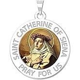 PicturesOnGold.com Saint Catherine of Siena Religious Medal - Color - 3/4 Inch Size of a Nickel -Sterling Silver