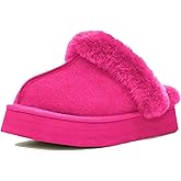 OOW Fuzzy Platform Slippers for Women - Women's Casual Winter House Slippers - Brown, Faux Fur & Shearling Blend - Women's Size