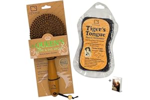Epona Tigers Tongue Horse Groomer & The Queens Brush Set - Grooming Scrubber Sponge & Hair Brush for Removing Dirt & Dander on Horse's Mane & Tail - For Equestrians and Horse Owners, with E-Book