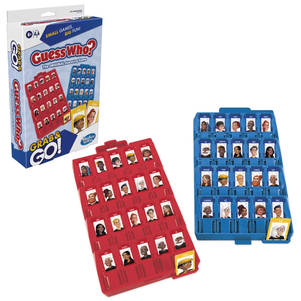 Hasbro Gaming Guess Who? Grab and Go Game, Travel Games for Kids, Portable 2 Player Game, Ages 6+