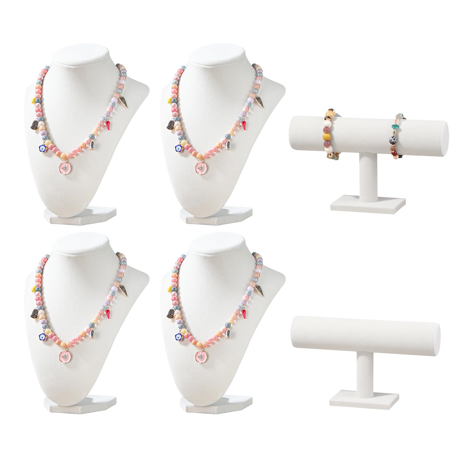 Photo 1 of LongMen 6 Pcs Jewelry Display Set Necklace Display Stand T Bar Bracelet Holder Jewelry Bust for Home Store Trade Show (Beige)