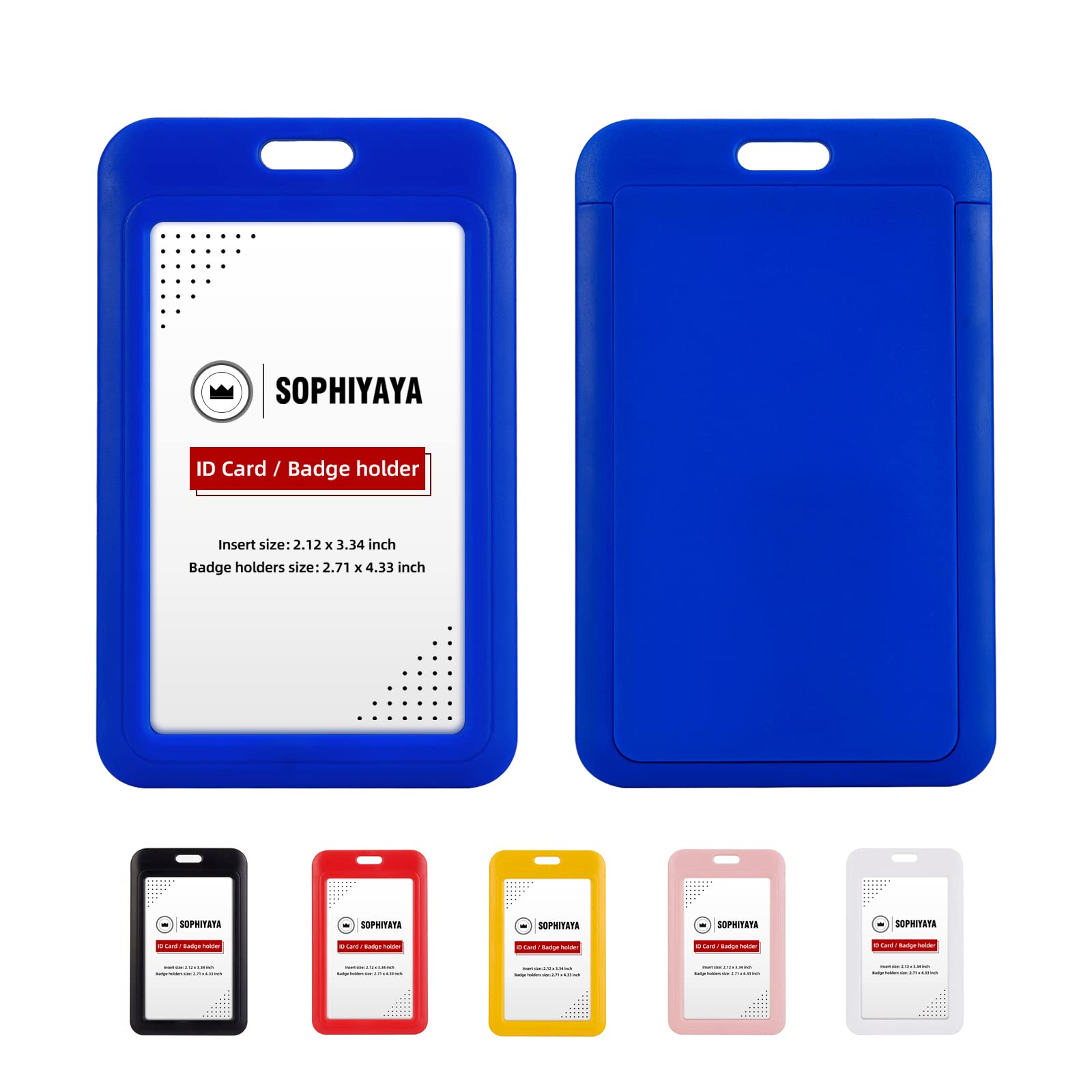 Photo 1 of 2 Pack Sliding ID Badge Holder Heavy Duty Hard Plastic Card Sleeve Secures Work ID, Key Card, Credit Cards for Office, Factory, Hospital & School (Blue)