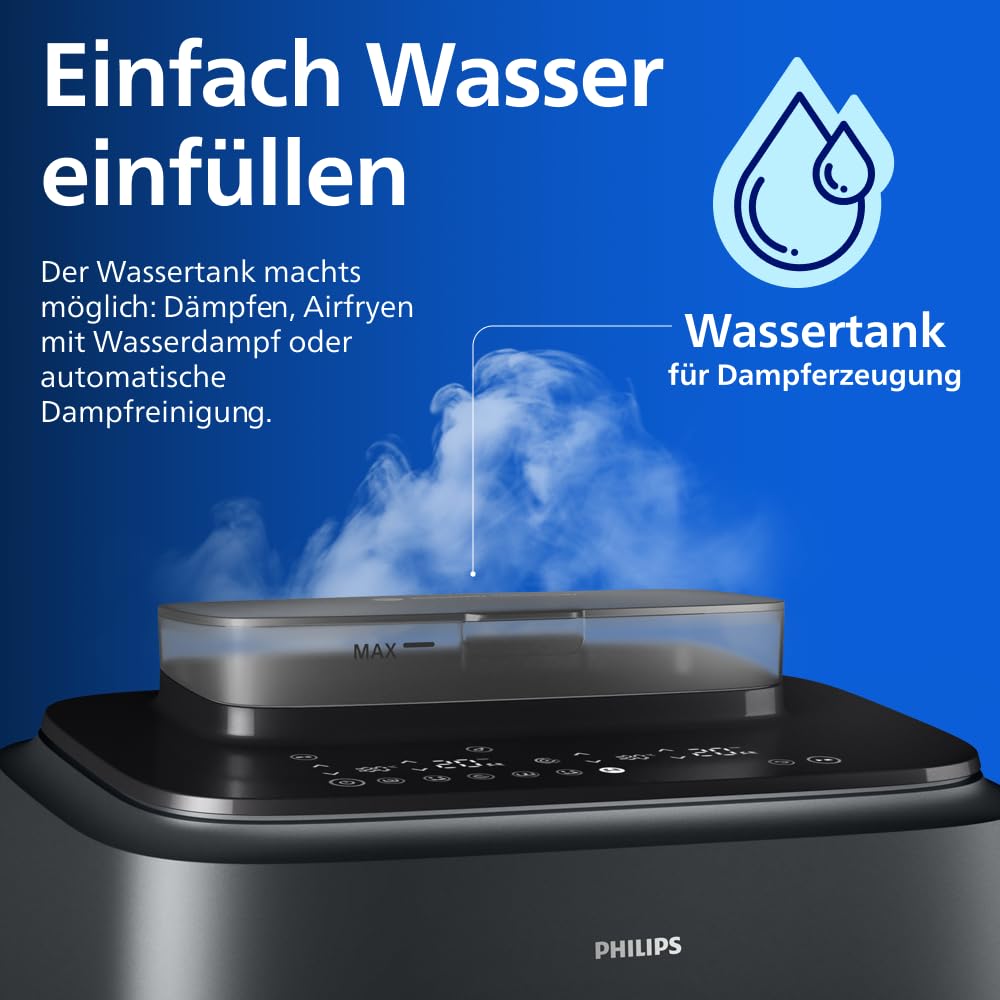 Philips Steam Airfryer 5000 Series Dual Basket Heißluftfritteuse mit Dampfgar-Funktion & 2 Körben – Steam, Airfry, SteamFry, 9L (3L+6L), RapidAir Plus, automatische Dampfreinigung (NA550/00) 7