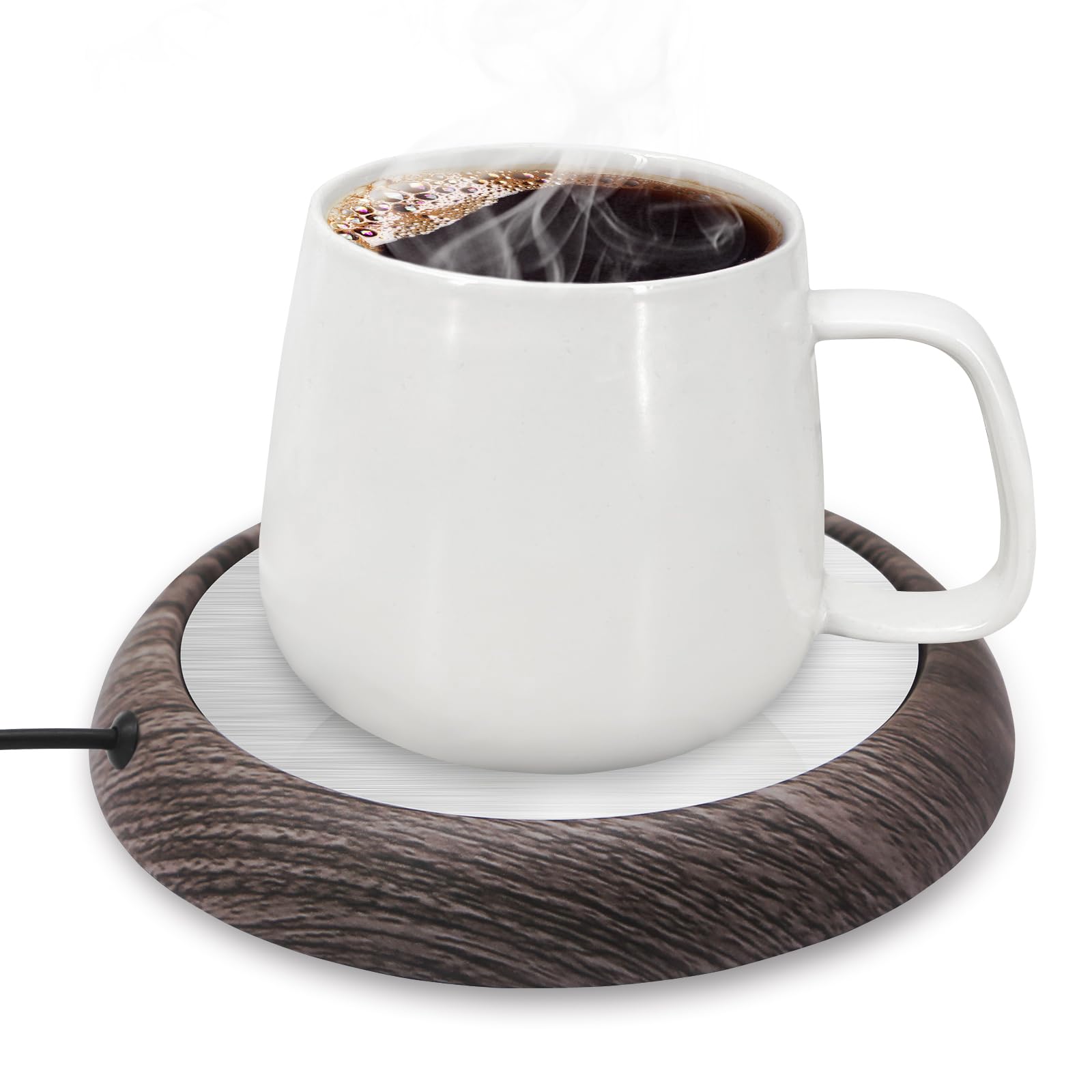Coffee Mug Warmer, USB Cup Warmer Tea Warmer with Non-Slip Base, Beverage Mug Warmer for Milk Coffee Tea, Cup Mug Warmer Heated Coaster for Home Office Coffee Cup Warmer (Dark Wood Grain, 100mm)