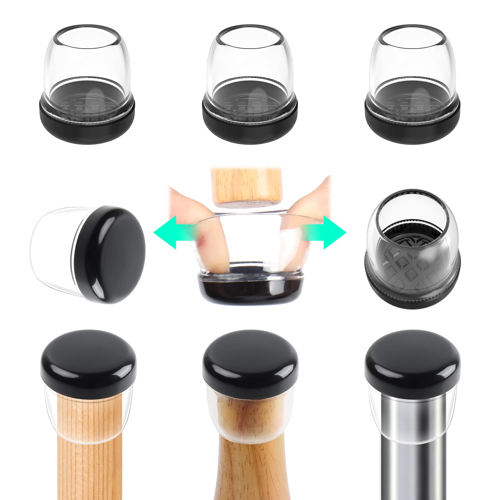 RCHYFEED 24 PCS Chair Leg Caps Sliders for Carpet, Chair Leg Floor Protectors Sliders for Carpet, Silicone Furniture Leg Caps Cups Gliders, Smoothly Slide No Scratches, 0.82-1" Clear Round
