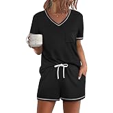 Ekouaer Women's Pajamas Sets Short Sleeve Top and Shorts Pjs Soft Sleepwear | Comfy Pyjama,Cute Short Sets,Cozy Loungewear,Chest Pocket,Lightweight,2 Piece Casual Lounge Sets,Love Gifts