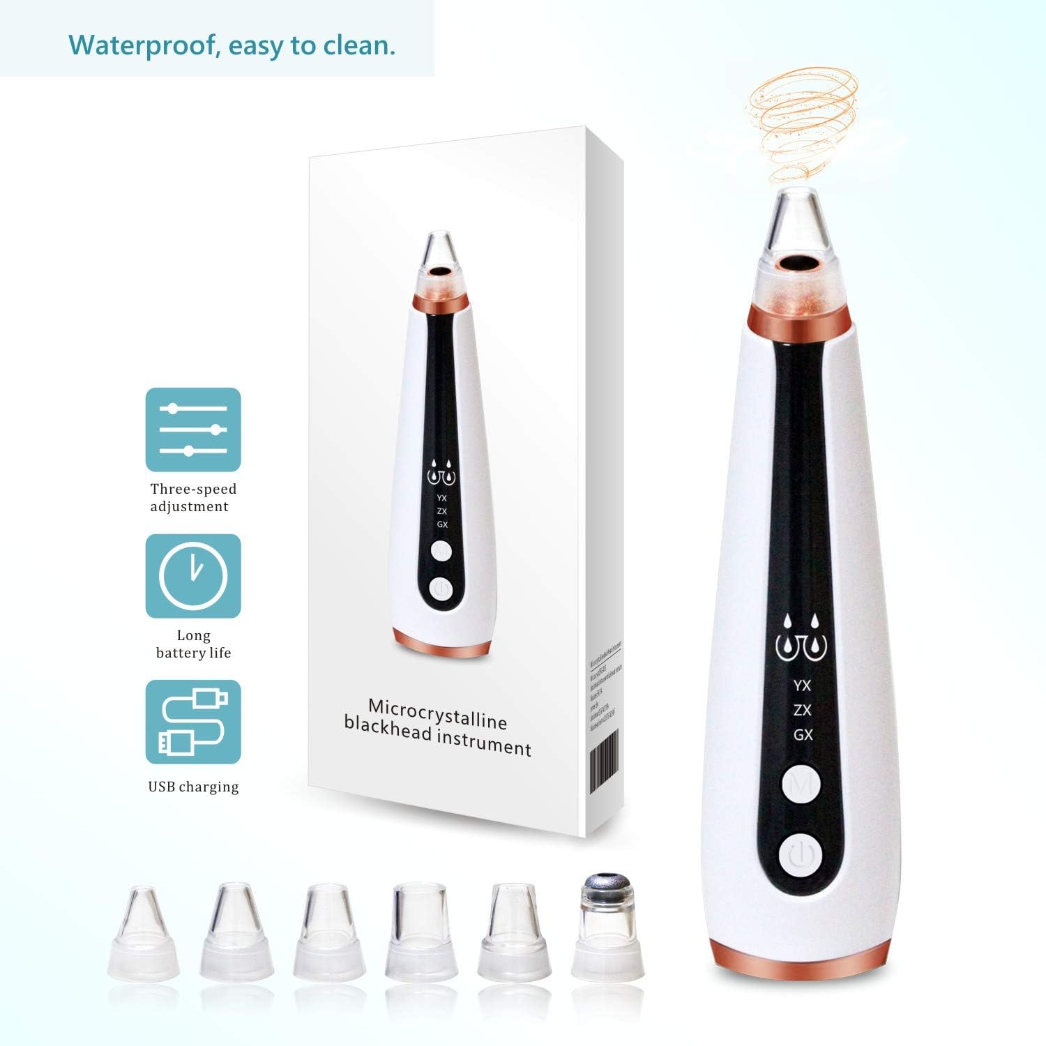 Blackhead remover, pore vacuum Effective cleaning Tool for Blackhead, Large pores， Grease, Acne Remove 6 Replaceable Suction Head, LED Screen display, Works for Male and female