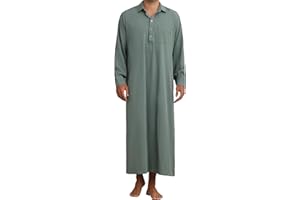 Lars Amadeus Nightshirt for Men's Long Sleeves Collared Neck Full Length Sleep Shirt Nightwear