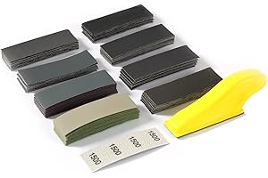 ARILIER Micro Sander Kit, Sand Paper Sheets 80Pcs, Hook & Loop Sandpaper Assortment 320 to 3000 Grit 3.5”x 1”Mini Hand Sanding Block Finger Detail Sander Tool for Wood Furniture Crafts Metal Sanding Polishing