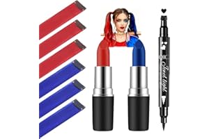 Mysense Halloween Costume Accessories for Adult Women Girls Kids Cosplay Makeup, Red and Blue Clip in Hair Extensions + Face Body Paint Stick + Black Liquid Eyeliner Stamp Makeup Kit