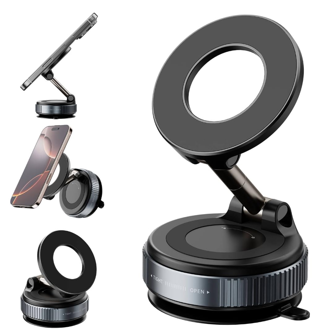 Photo 1 of 2026 Upgraded Magnetic Car Phone Holder, 360° Rotation Ultra Suction Mount for MagSafe Cell Phone Holders for Your Car/Gym/Mirror Mount for iPhone & Android (Black)