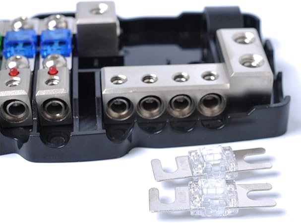Amazon Com Multi Functional Led Car Audio Stereo Anl Fuse Holder Distribution 0 4ga 4 Way Fuses Box Block 30a 60a 80amp Automotive