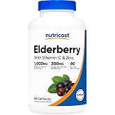 Nutricost Elderberry &amp; Ginger Root Extract with Vitamin C, Zinc &amp; Vitamin D 180 Capsules for 60 Servings Per Bottle - Vegetarian-Friendly Supplement, GMO-Free, Gluten-Free