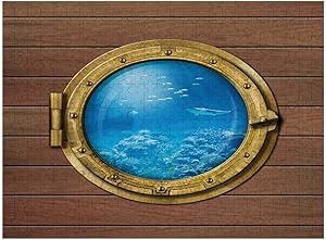 puzzels Submarine Chamber Window Photo Pattern Jigsaw Puzzles Puzzle Game Art Deco Puzzle Wall Painting Shark Pale Caramel Yellow Blue