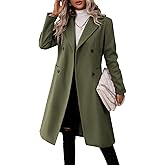 Danedvi Womens Long Double Breasted Coats Lapel Collar Pea Coat Winter Slim Fit Jackets Trench Coat Outwear